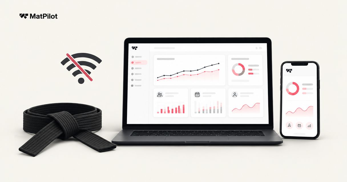 Can martial arts gym software work during an internet outage?