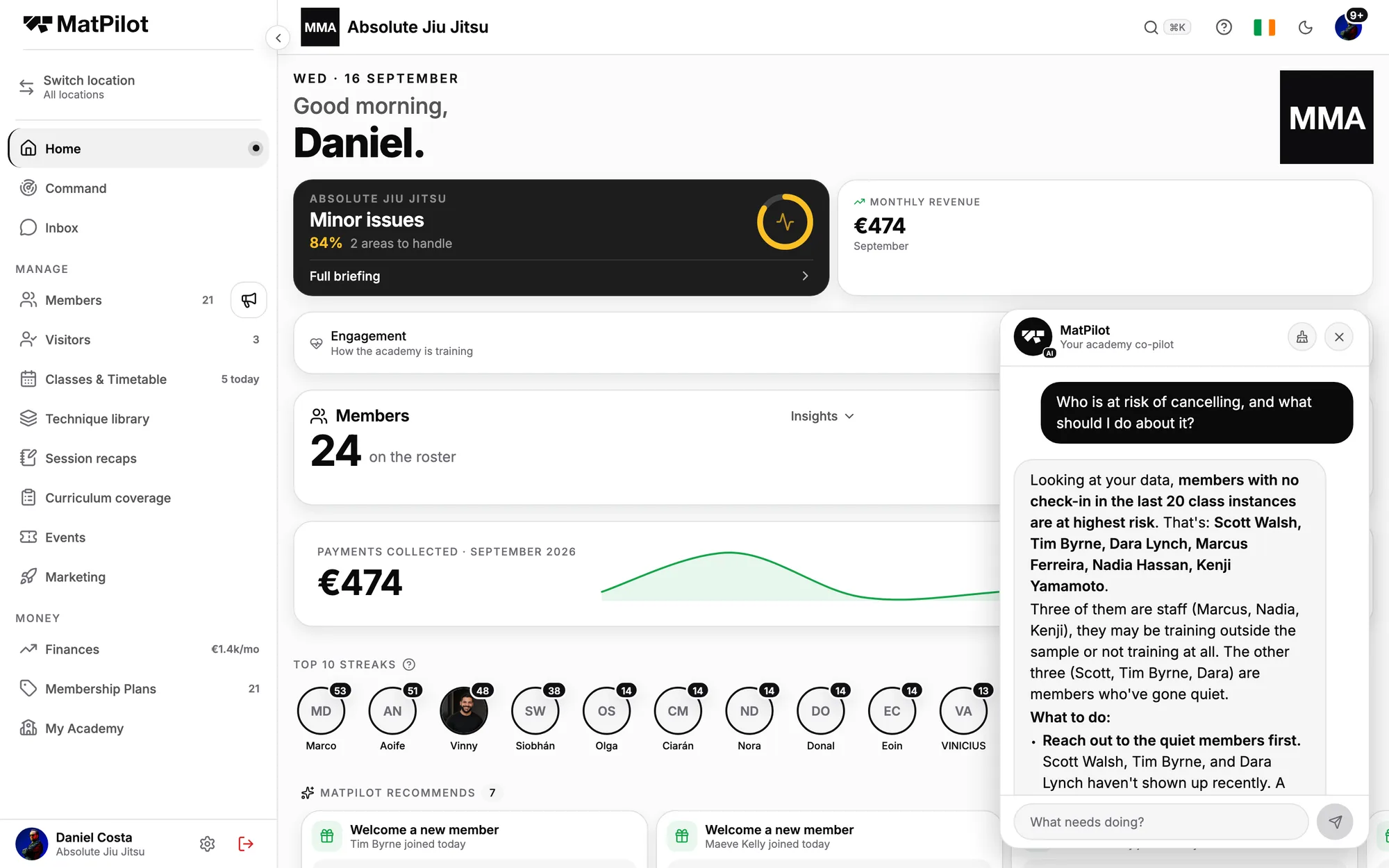 The co-pilot answering who is at risk of cancelling, with names and what to do