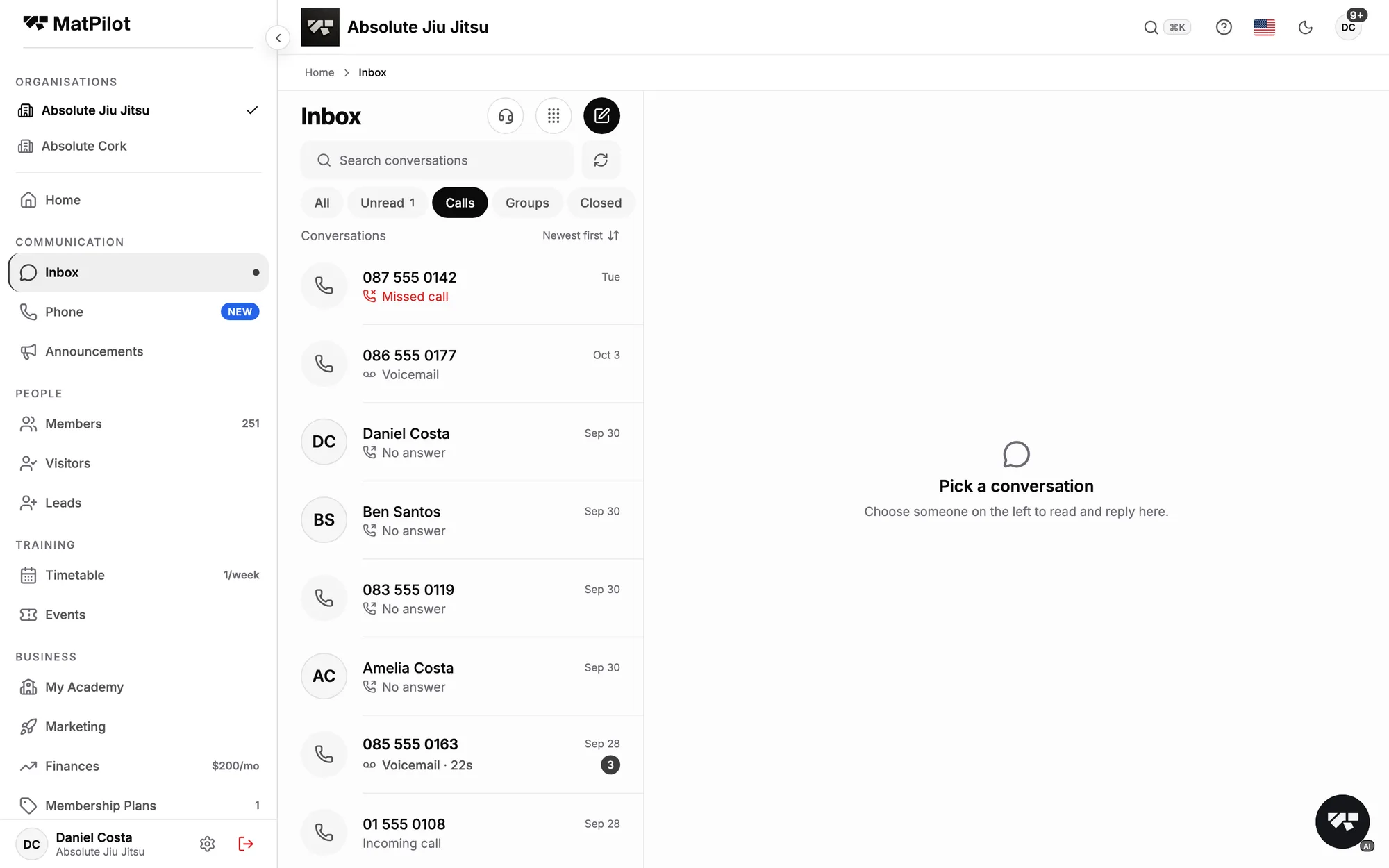 Calls in the Inbox