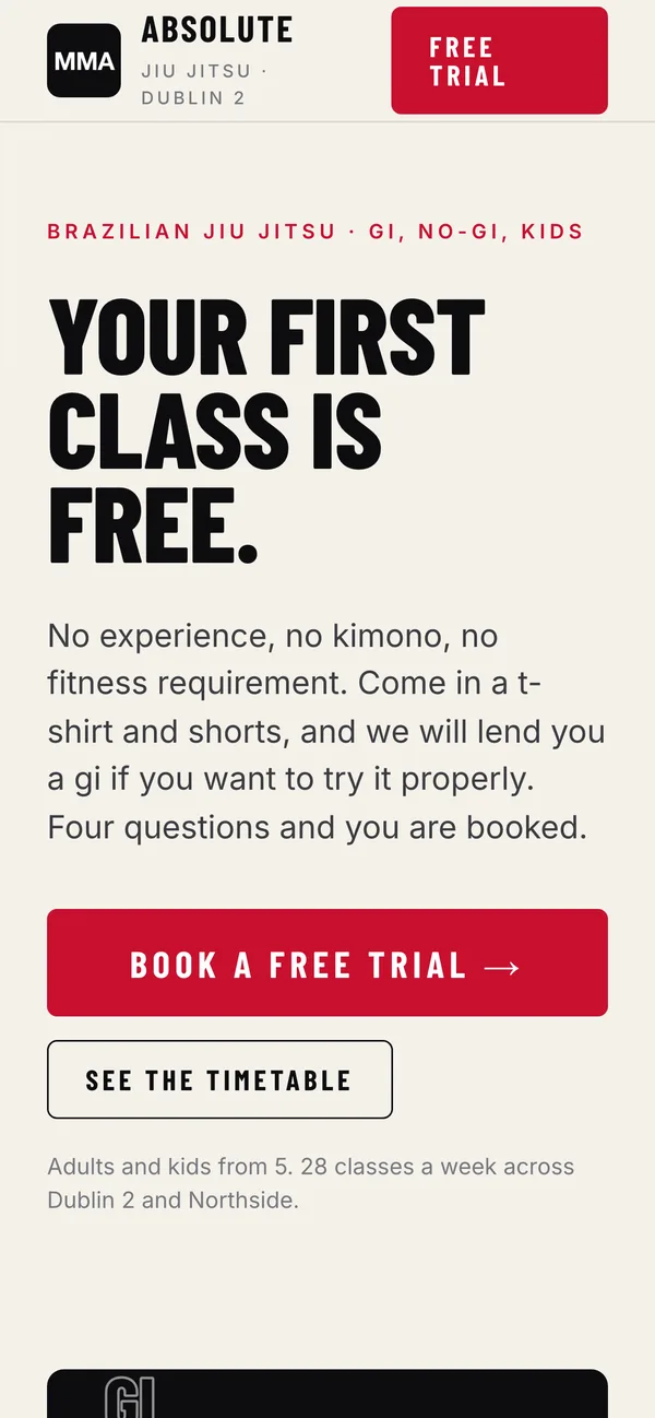 An academy's own website, built and hosted by MatPilot, on a phone
