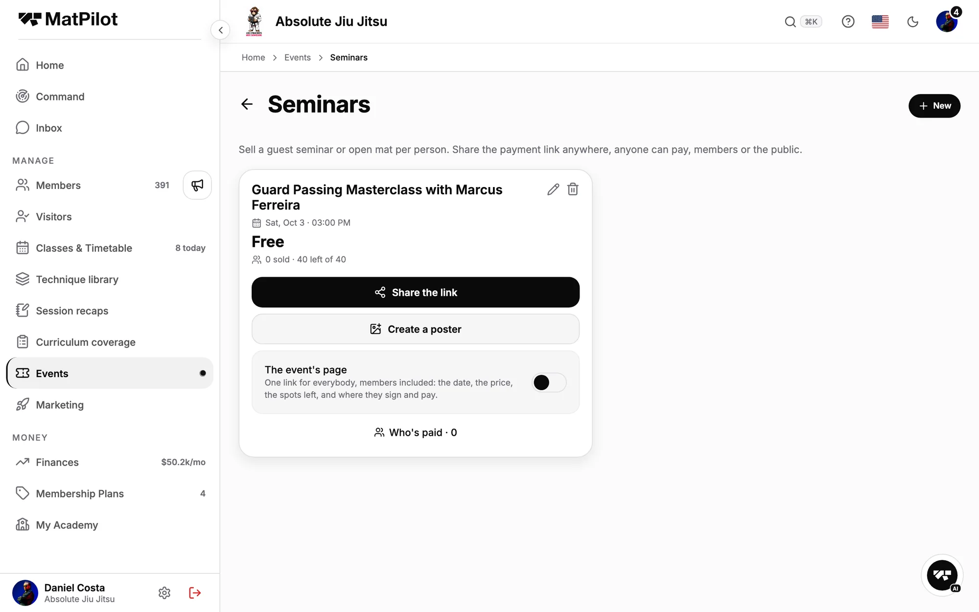 Seminars and courses, waiver first