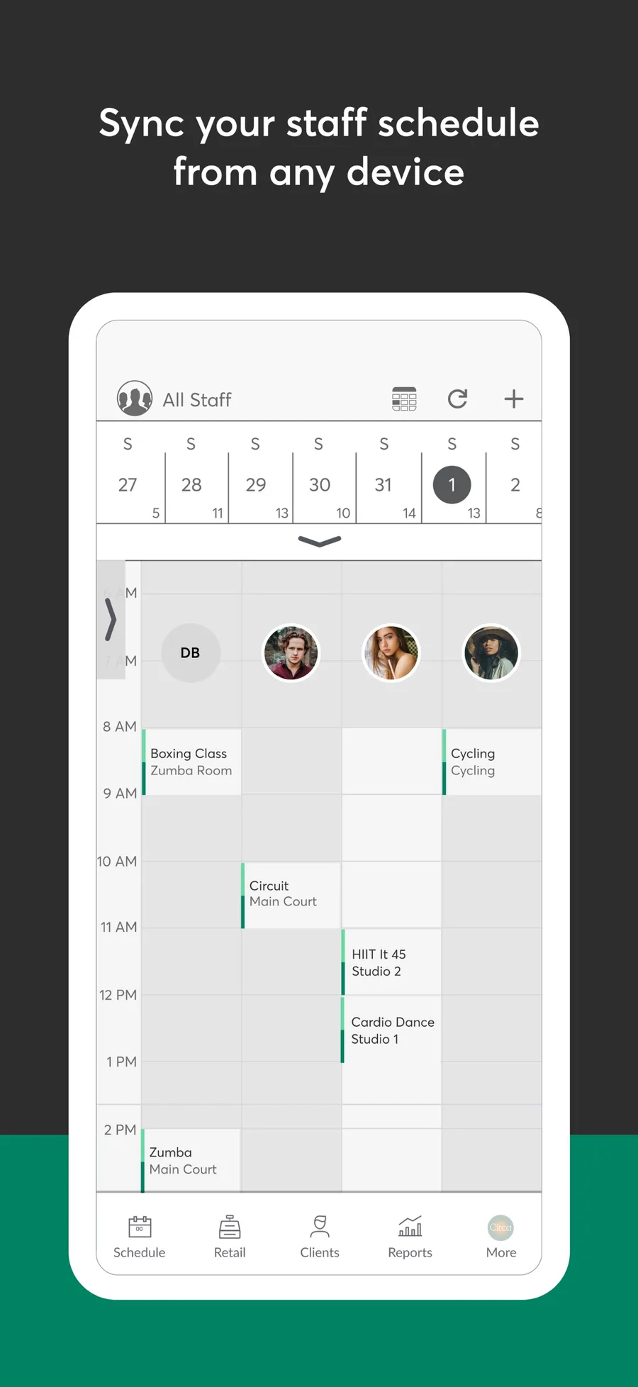 Mindbody Business: staff schedule, from its App Store listing