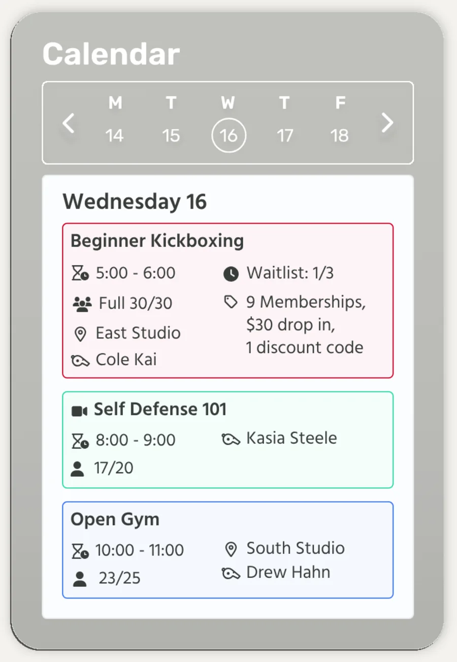 TeamUp: class calendar, from its website